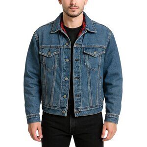 Vintage GAP 90s Denim Trucker Jacket Buffalo Plaid Blanket Lined